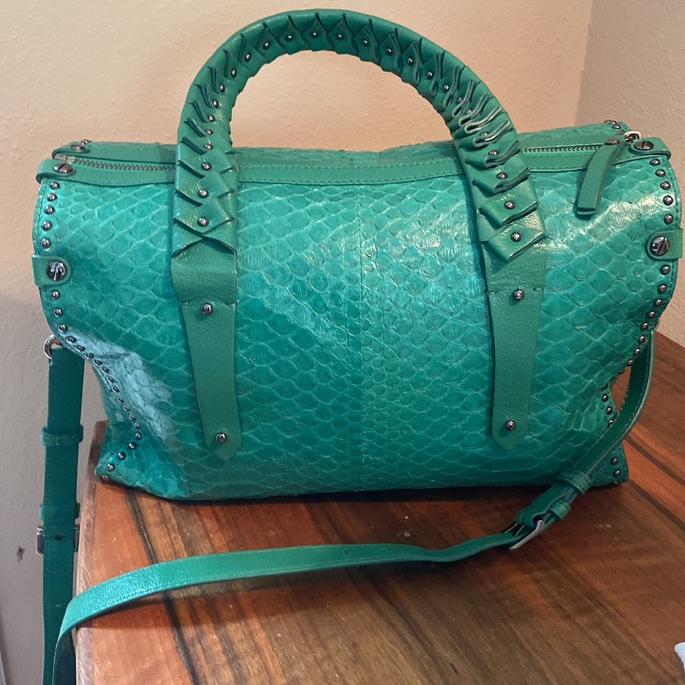 Diane von FURSTENBERG emerald green real python purse.